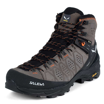 TREKKINGOWE BUTY MĘSKIE SALEWA MS ALP TRAINER 2 MID GTX - WALLNUT/FLUO ORANGE